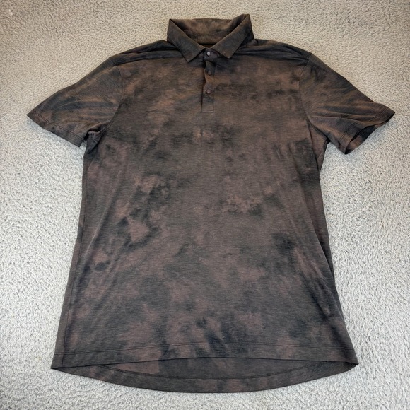 Lemon Other - Lululemon Polo Shirt Mens Large Black red Distressed Wash‎ Athletic Golf Casual